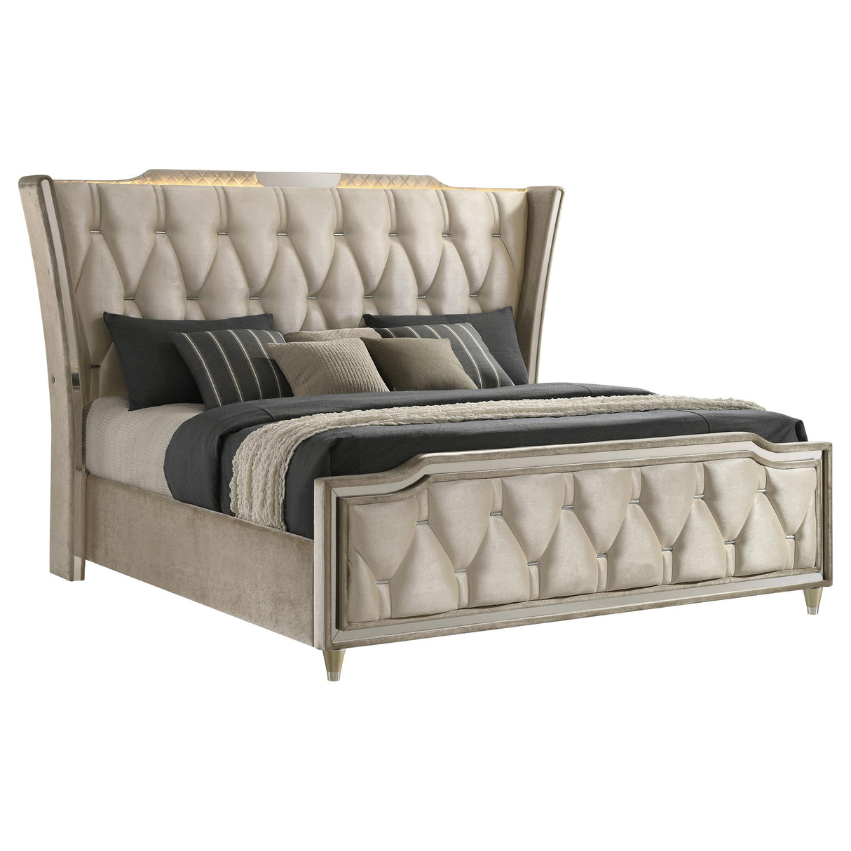 Coaster Furniture Lorient 222661KE Eastern King LED Upholstered Bed - Ivory/Camel IMAGE 8