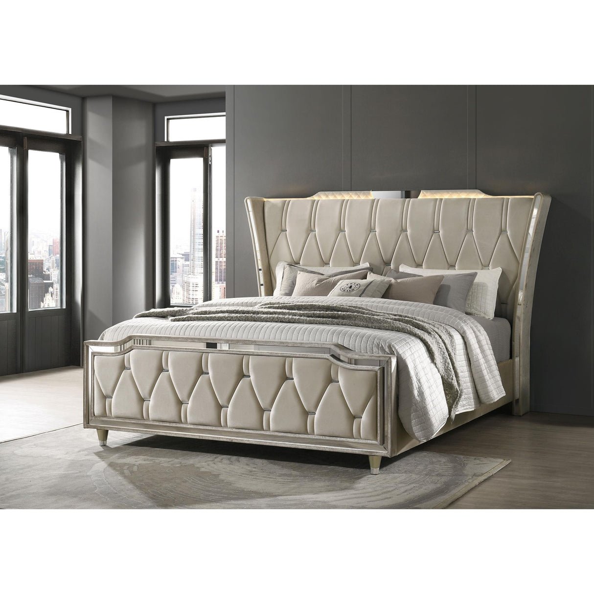 Coaster Furniture Lorient 222661KW California King LED Upholstered Bed - Ivory/Camel IMAGE 4