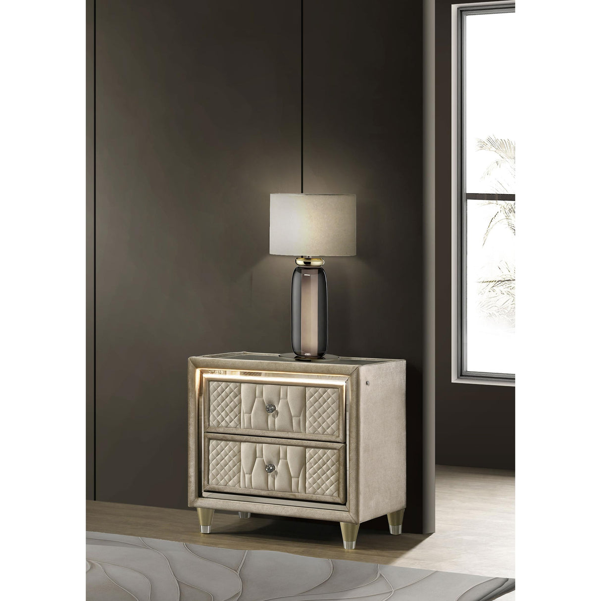 Coaster Furniture Lorient 222662 2-drawer LED Nightstand with USB - Ivory/Camel IMAGE 3