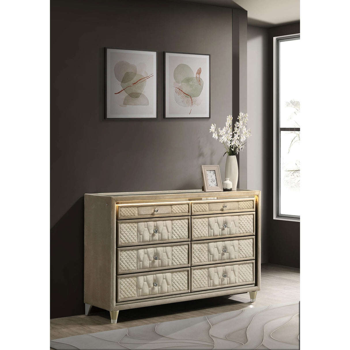 Coaster Furniture Lorient 222663 8-drawer LED Bedroom Dresser Cabinet - Ivory/Camel IMAGE 6