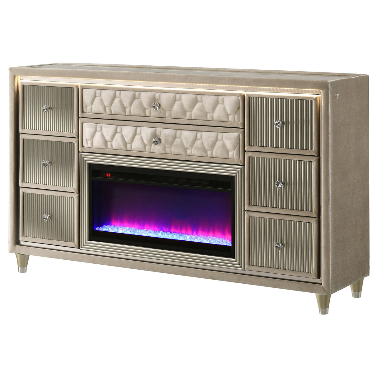 Coaster Furniture Lorient 222663FB 8-drawer LED Bedroom Flame Box Dresser - Ivory Camel IMAGE 11