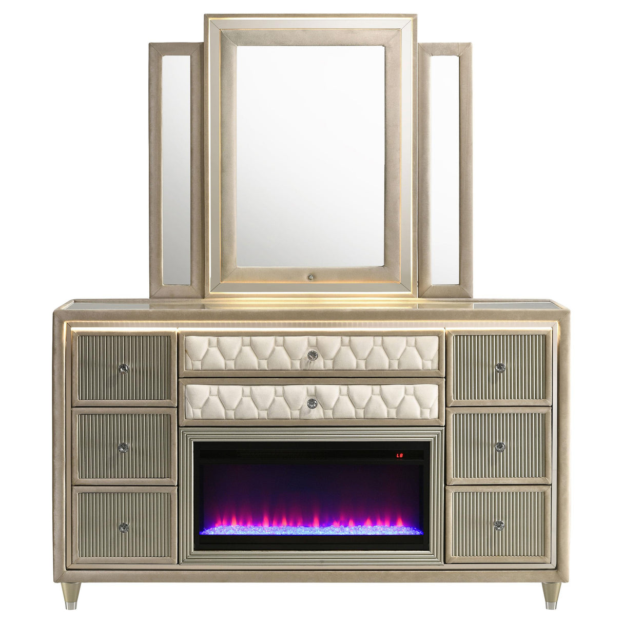 Coaster Furniture Lorient 222663FBM 8-drawer LED Flame Box Dresser and Mirror - Ivory Camel IMAGE 6