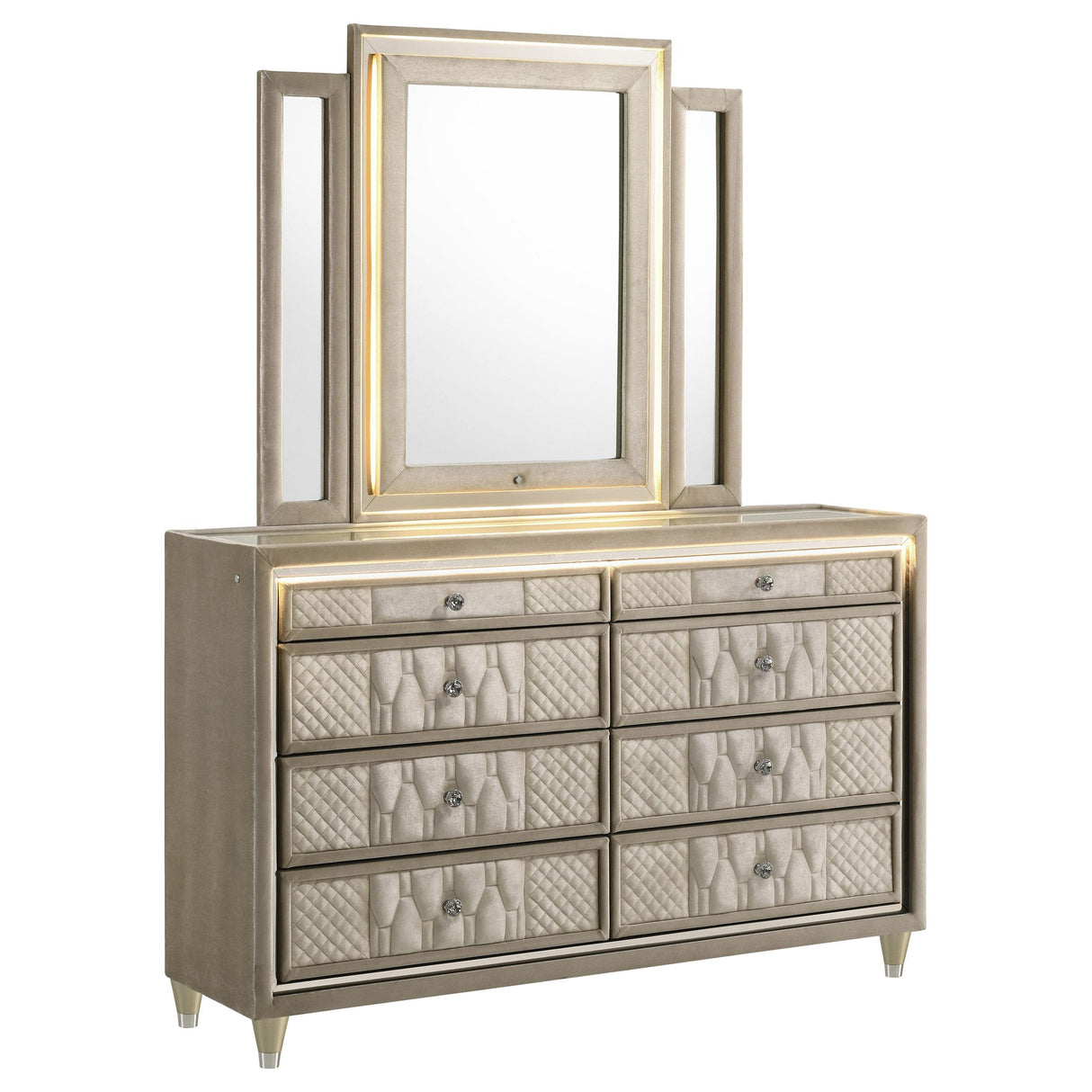 Coaster Furniture Lorient 222663M 8-drawer LED Dresser with Mirror - Ivory/Camel IMAGE 1