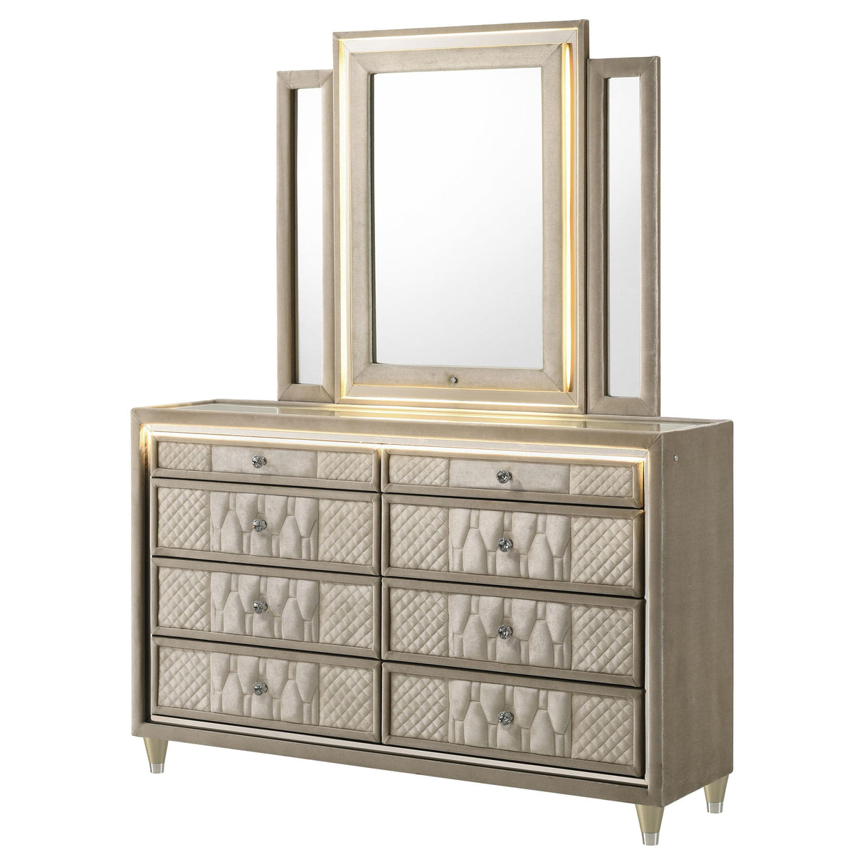 Coaster Furniture Lorient 222663M 8-drawer LED Dresser with Mirror - Ivory/Camel IMAGE 11