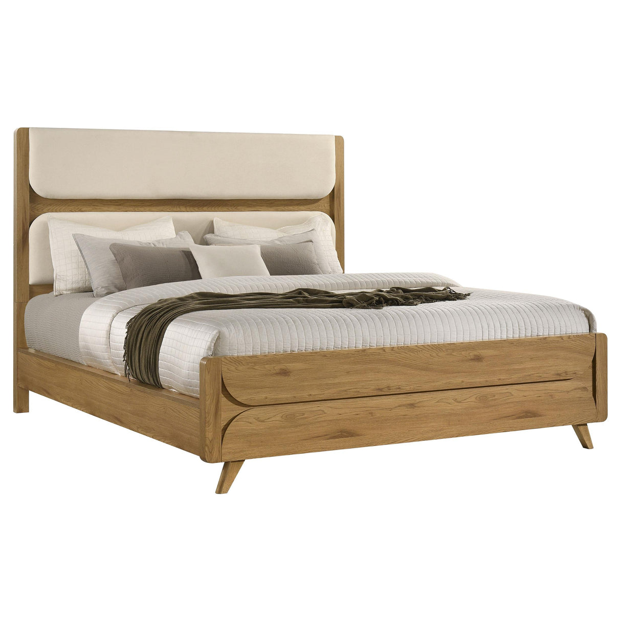 Coaster Furniture Bennett 222901KW 78-inch California King Upholstered Panel Bed - Cream/Light Oak IMAGE 1