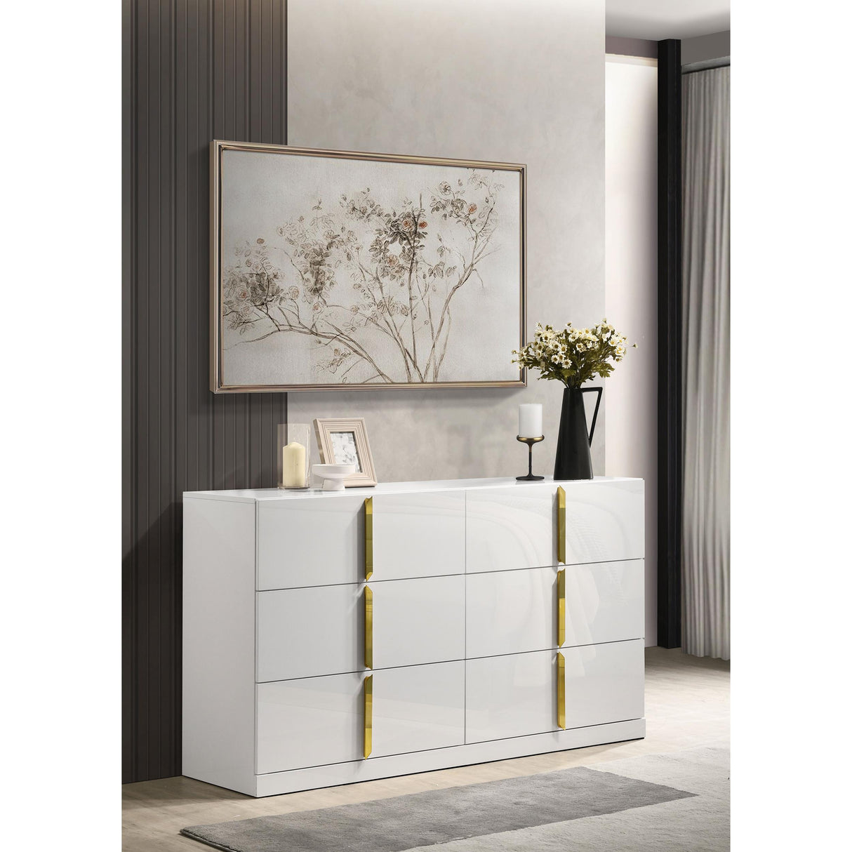 Coaster Furniture Ines 223093 6-drawer Bedroom Dresser Cabinet - White High Gloss IMAGE 3