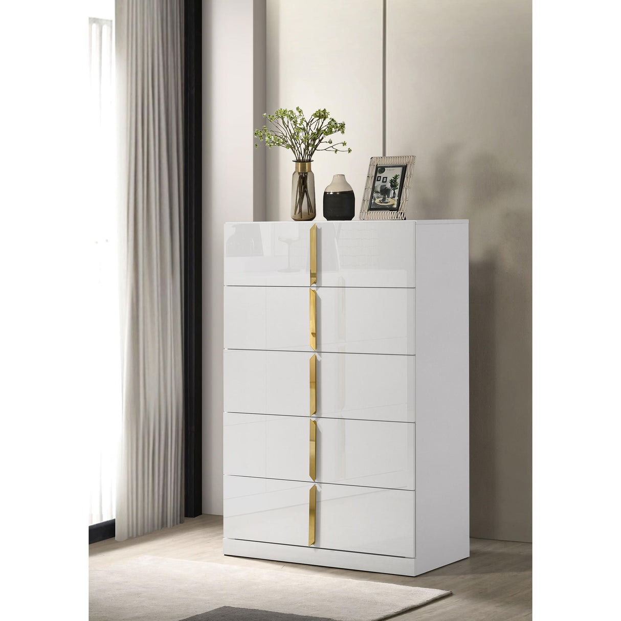 Coaster Furniture Ines 223095 5-drawer Bedroom Chest - White High Gloss IMAGE 3