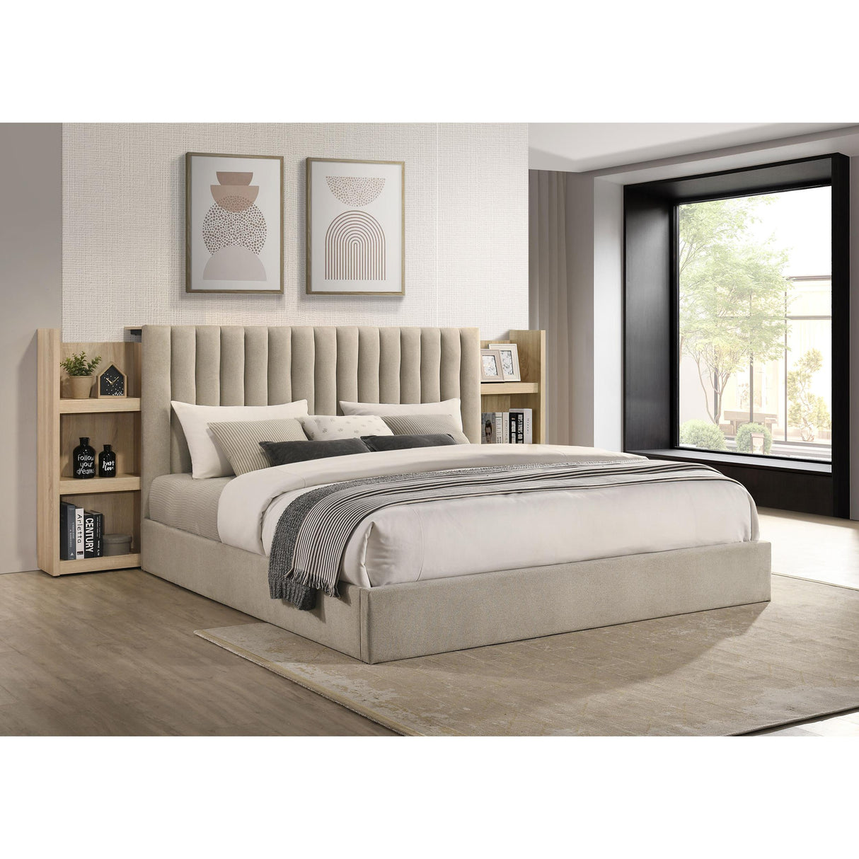 Coaster Furniture Arielle 223111KE Eastern King Bookcase Panel Storage Bed - Light Oak IMAGE 5