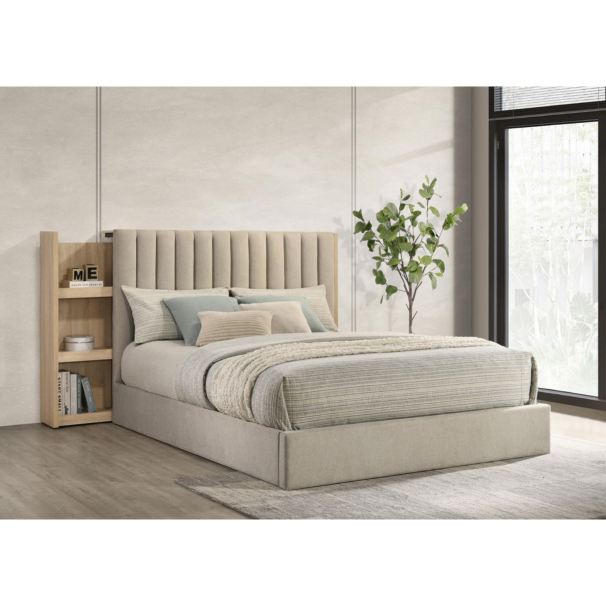 Coaster Furniture Arielle 223111Q Queen Bookcase Panel Storage Bed - Light Oak IMAGE 2