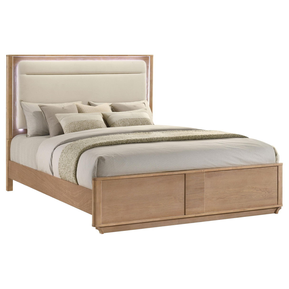 Coaster Furniture Leanne 223131KE Eastern King LED Panel Bed - Off White/Light Oak IMAGE 8