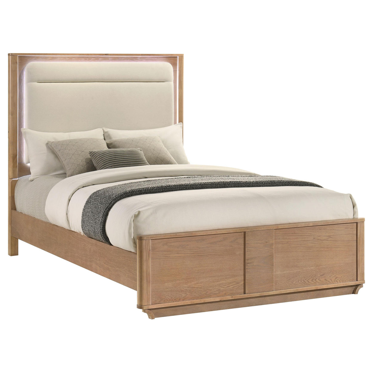 Coaster Furniture Leanne 223131Q Queen LED Panel Bed - Off White/Light Oak IMAGE 8
