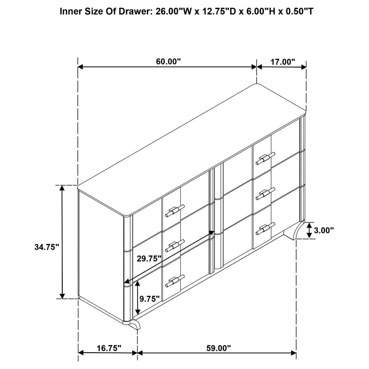 Coaster Furniture Leanne 223133 6-drawer Sinter Stone Top Dresser Cabinet - Light Oak IMAGE 15