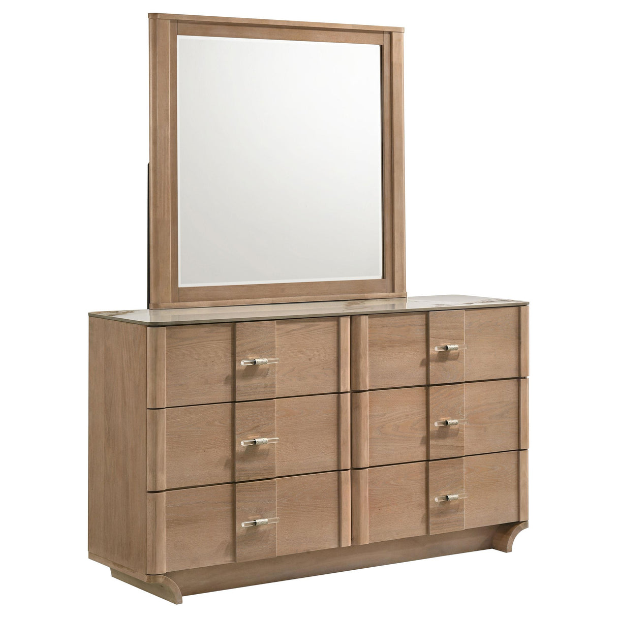 Coaster Furniture Leanne 223133M 6-drawer Sinter Stone Top Dresser and Mirror - Light Oak IMAGE 1