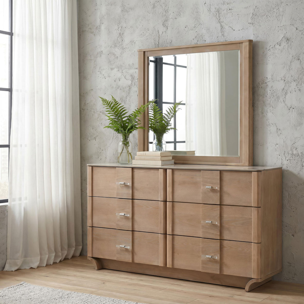 Coaster Furniture Leanne 223133M 6-drawer Sinter Stone Top Dresser and Mirror - Light Oak IMAGE 5