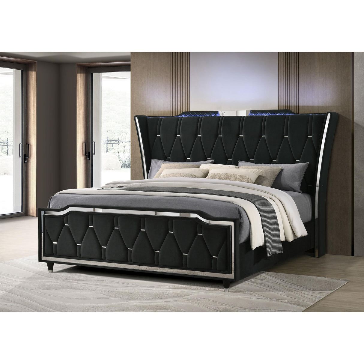 Coaster Furniture Lorient 223161KE Eastern King LED Upholstered Bed - Black IMAGE 6