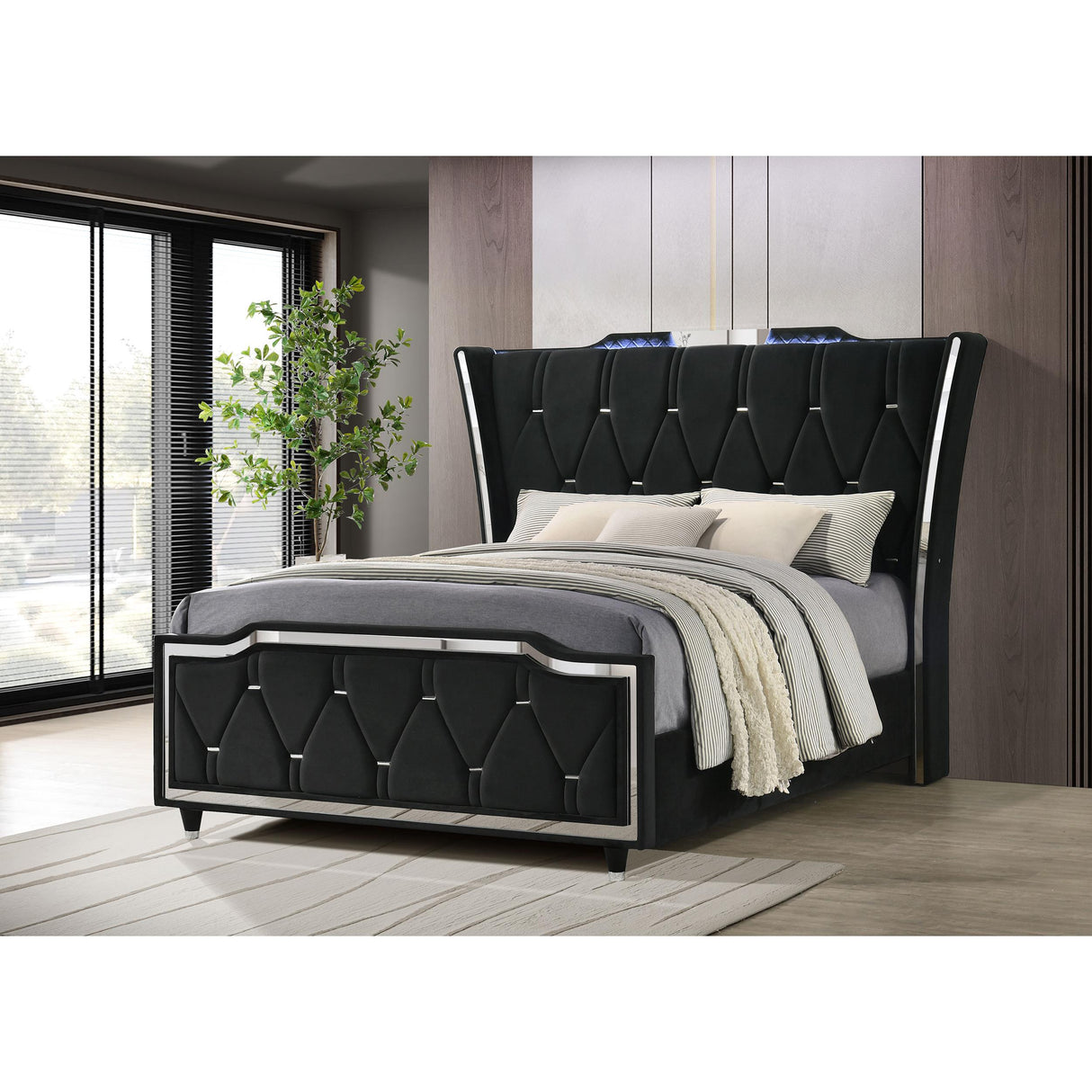 Coaster Furniture Lorient 223161Q Queen LED Upholstered Wingback Bed - Black IMAGE 6