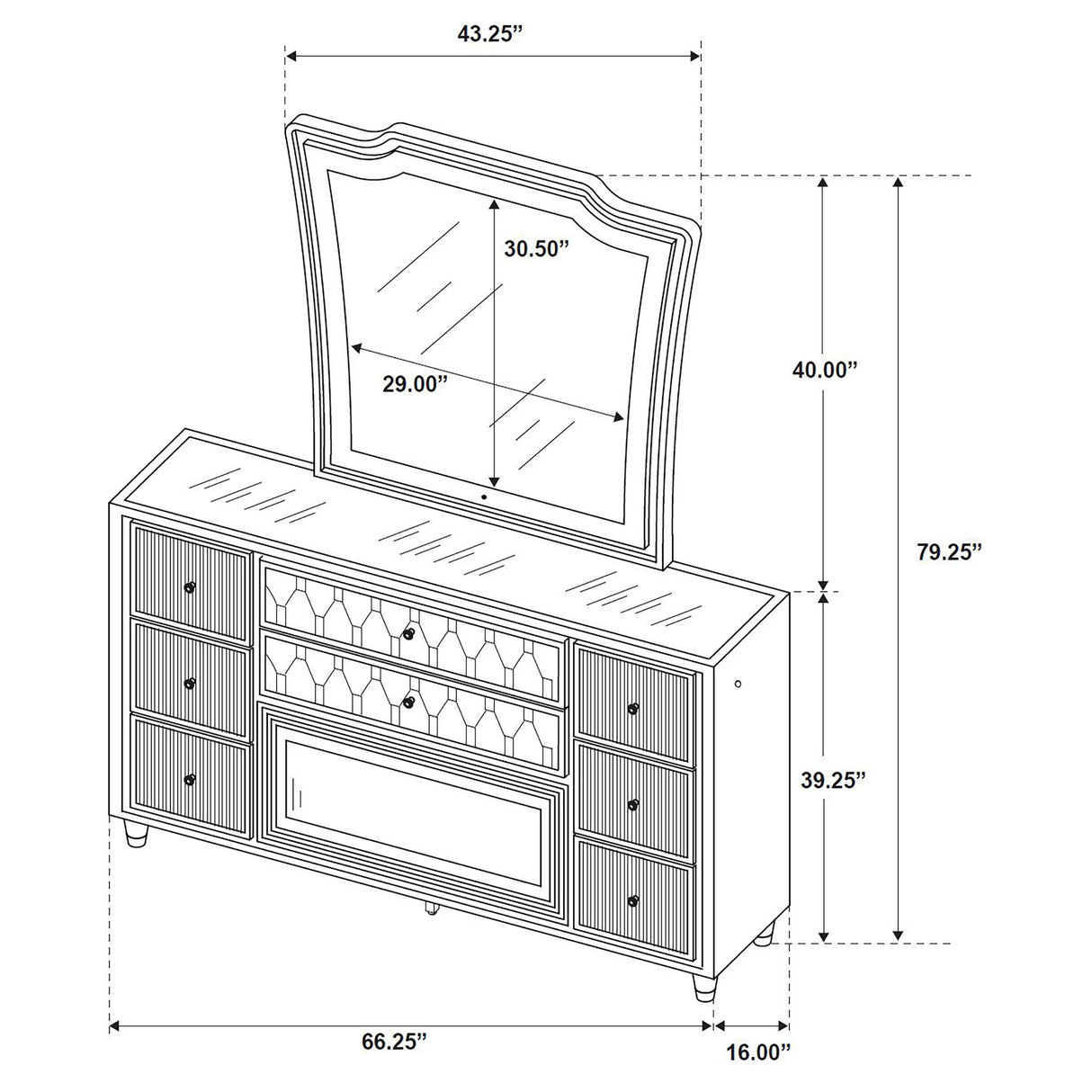 Coaster Furniture Lorient 223163FBM 8-drawer LED Flame Box Dresser and Mirror - Black IMAGE 14