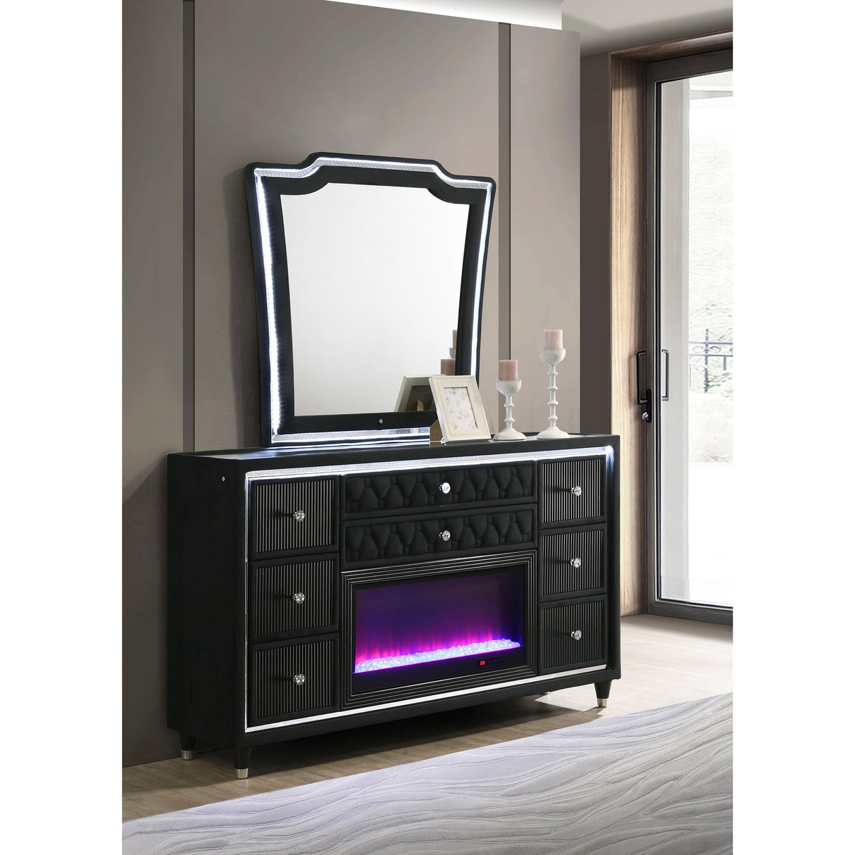Coaster Furniture Lorient 223163FBM 8-drawer LED Flame Box Dresser and Mirror - Black IMAGE 5