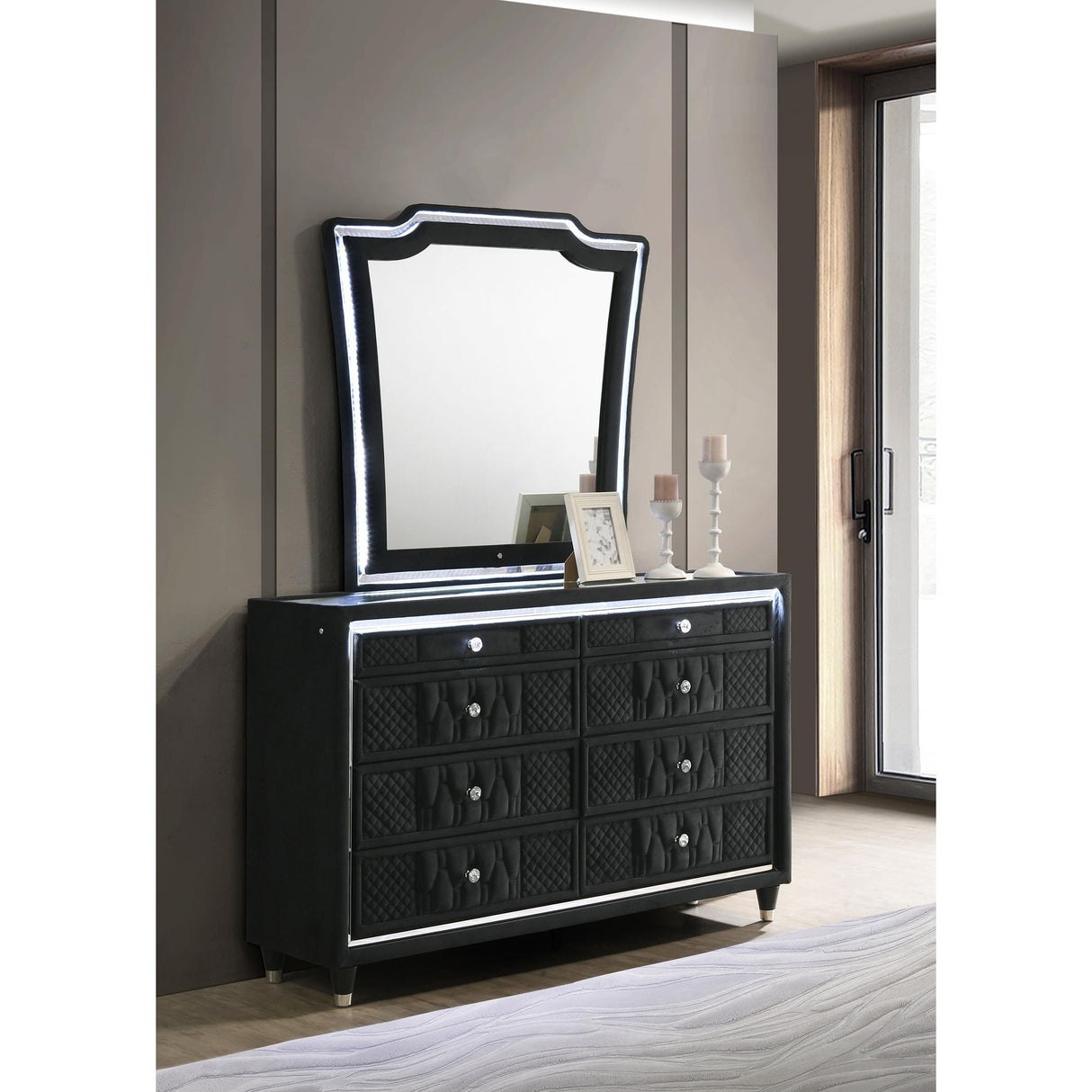 Coaster Furniture Lorient 223163M 8-drawer LED Dresser with Mirror - Black IMAGE 4