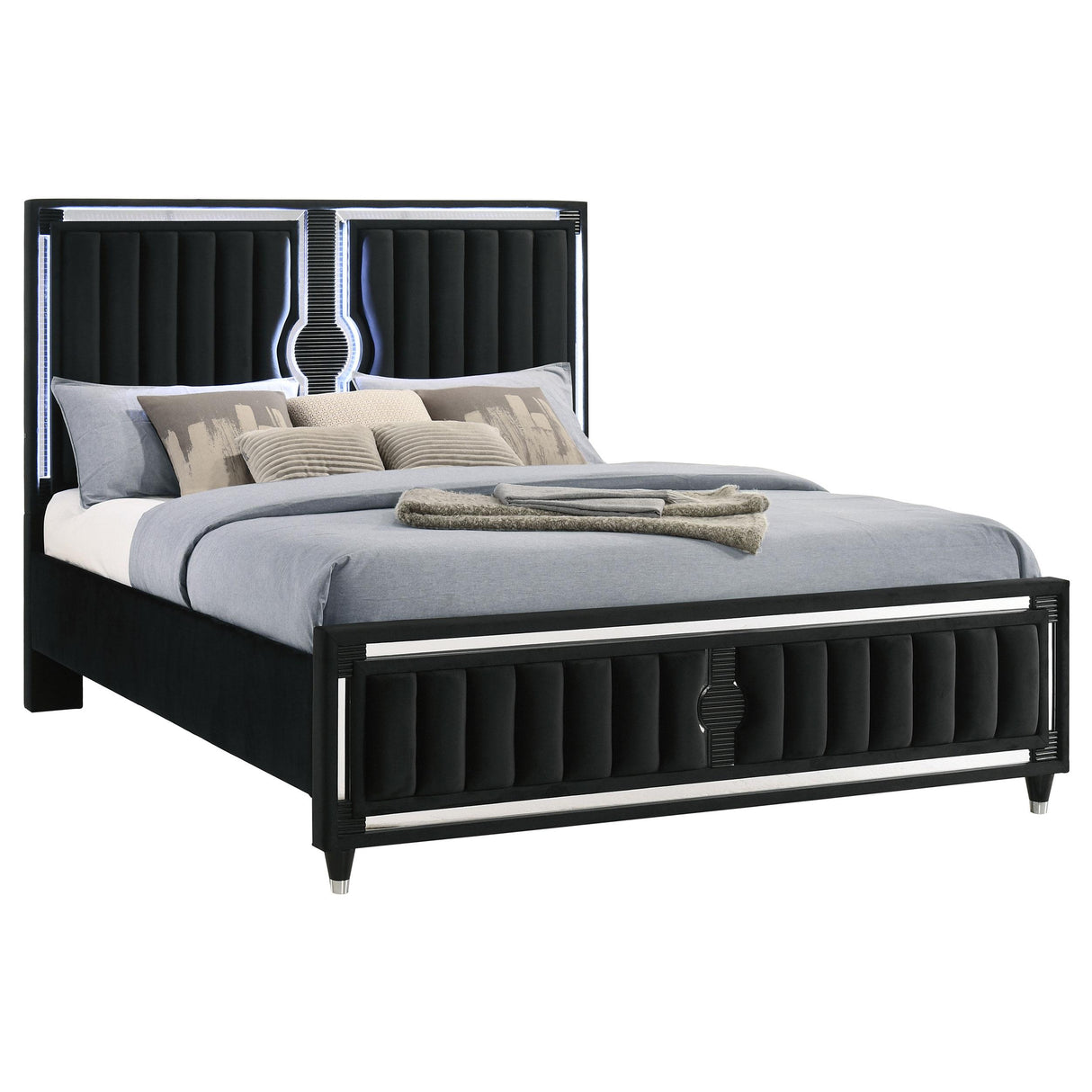 Coaster Furniture Ravenne 223191KE Velvet Upholstered Eastern King LED Panel Bed - Black IMAGE 7