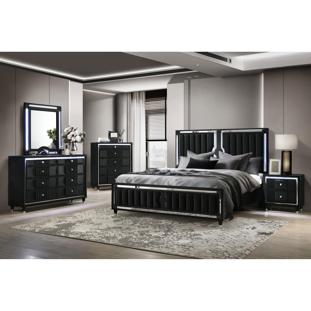 Coaster Furniture Ravenne 223191KW Velvet Upholstered California King LED Panel Bed - Black IMAGE 10