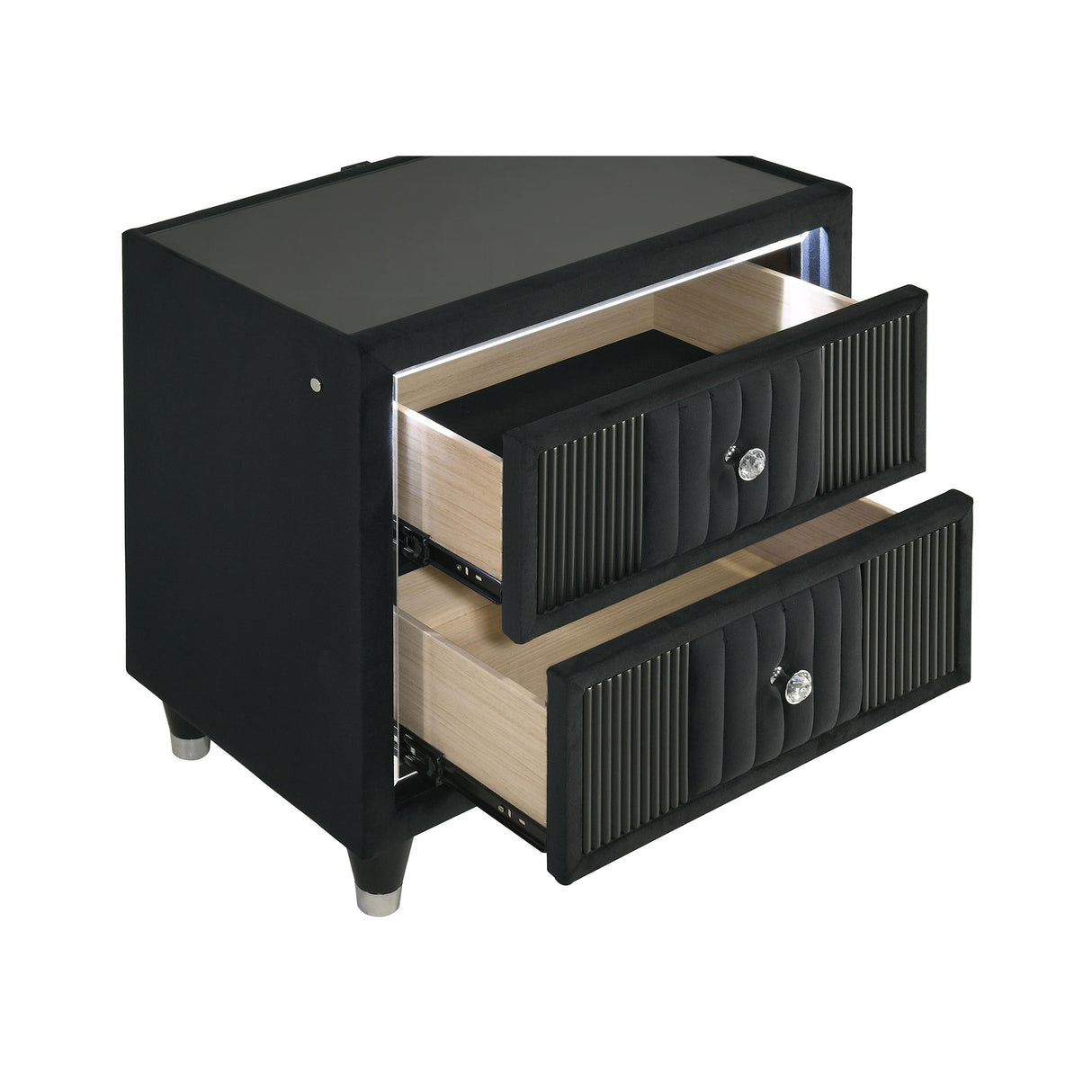 Coaster Furniture Ravenne 223192 2-drawer Velvet Upholstered LED Nightstand with USB - Black IMAGE 11
