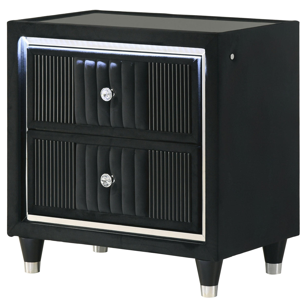 Coaster Furniture Ravenne 223192 2-drawer Velvet Upholstered LED Nightstand with USB - Black IMAGE 12