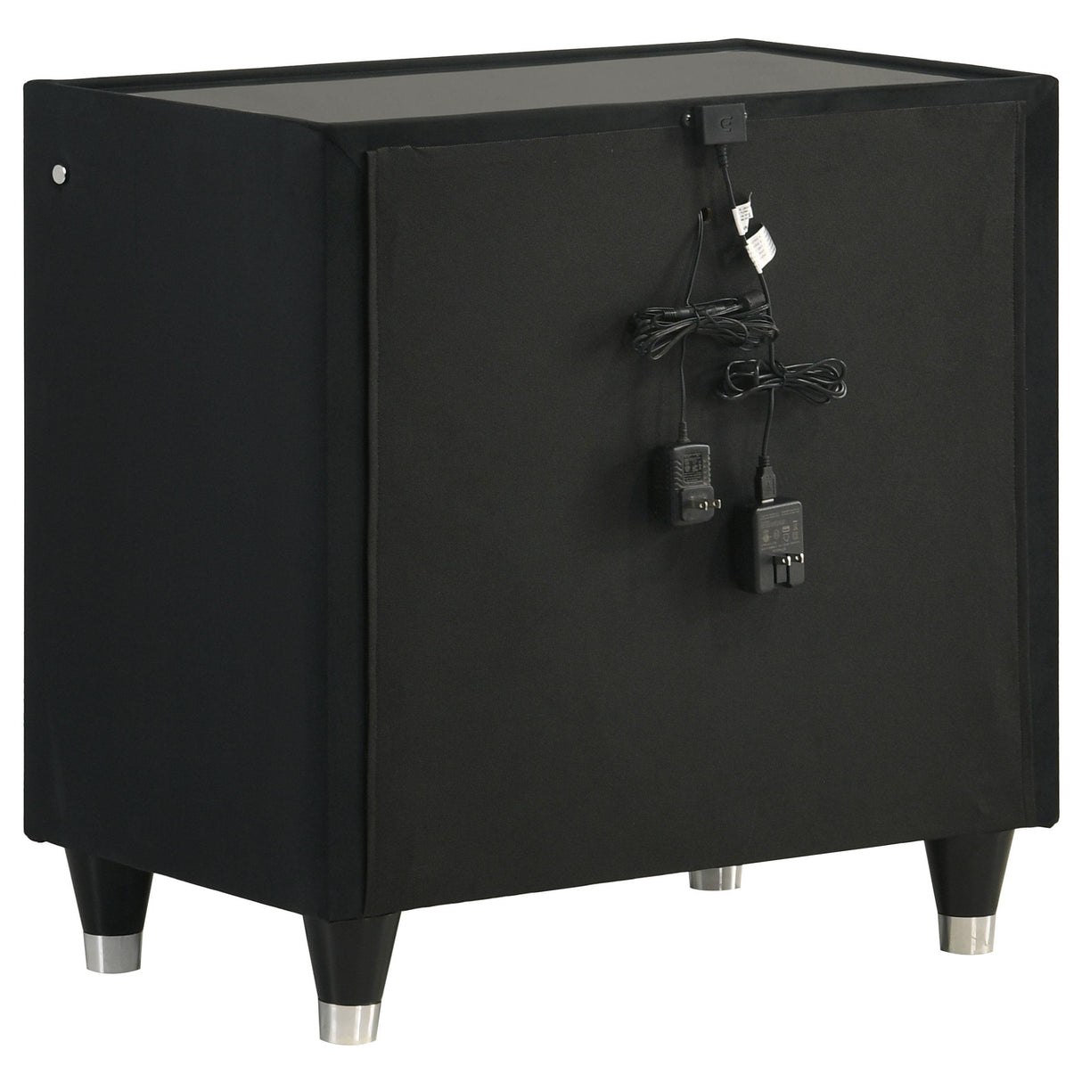 Coaster Furniture Ravenne 223192 2-drawer Velvet Upholstered LED Nightstand with USB - Black IMAGE 2