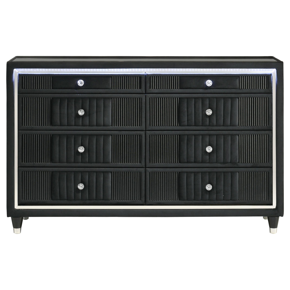 Coaster Furniture Ravenne 223193 8-drawer Velvet Upholstered LED Dresser Cabinet - Black IMAGE 8