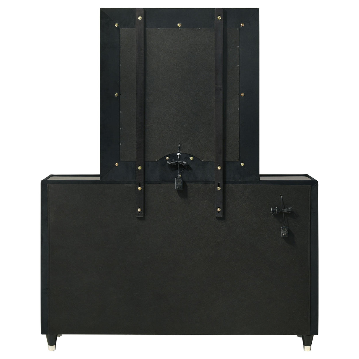 Coaster Furniture Ravenne 223193M 8-drawer Velvet Upholstered LED Dresser and Mirror - Black IMAGE 4