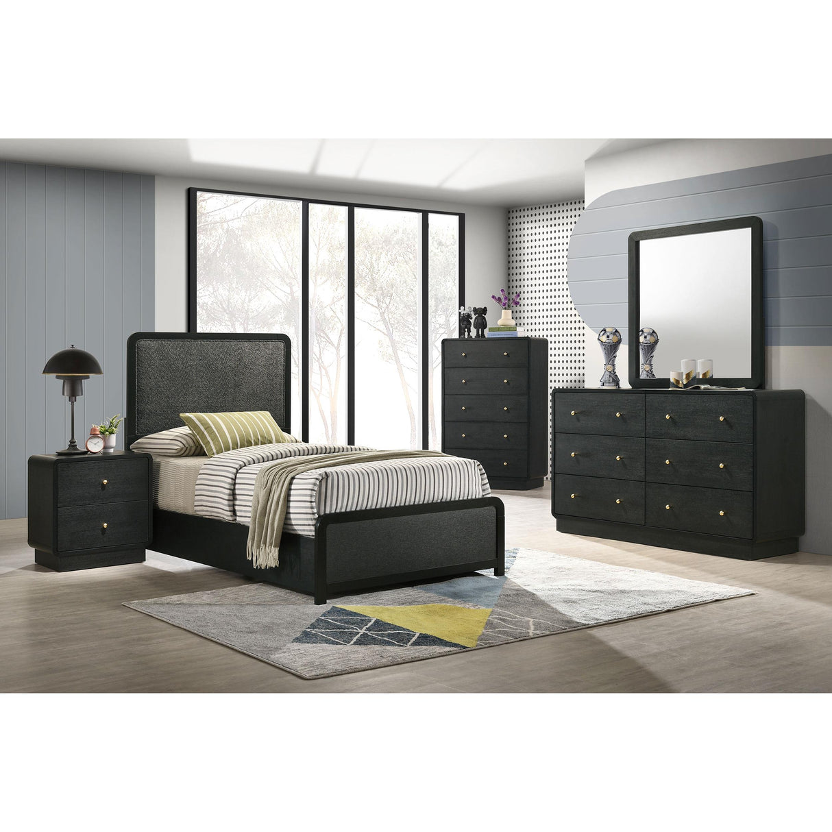 Coaster Furniture Cavelle 223661T 51-inch Upholstered Twin Panel Bed - Black IMAGE 4