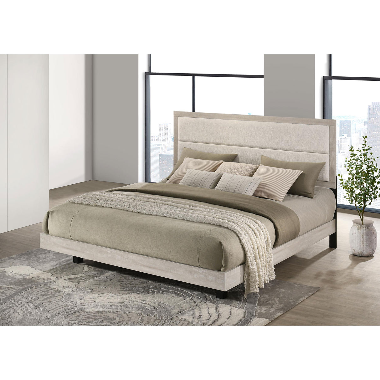 Coaster Furniture Trenton 225061KE 54-inch Wood Eastern King Panel Bed - Rustic Cream IMAGE 2