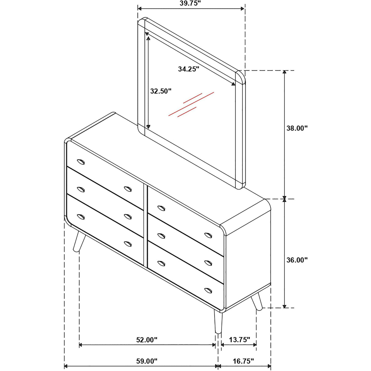 Coaster Furniture Robyn 225093M 6-drawer Bedroom Dresser and Mirror - Light Ash IMAGE 13