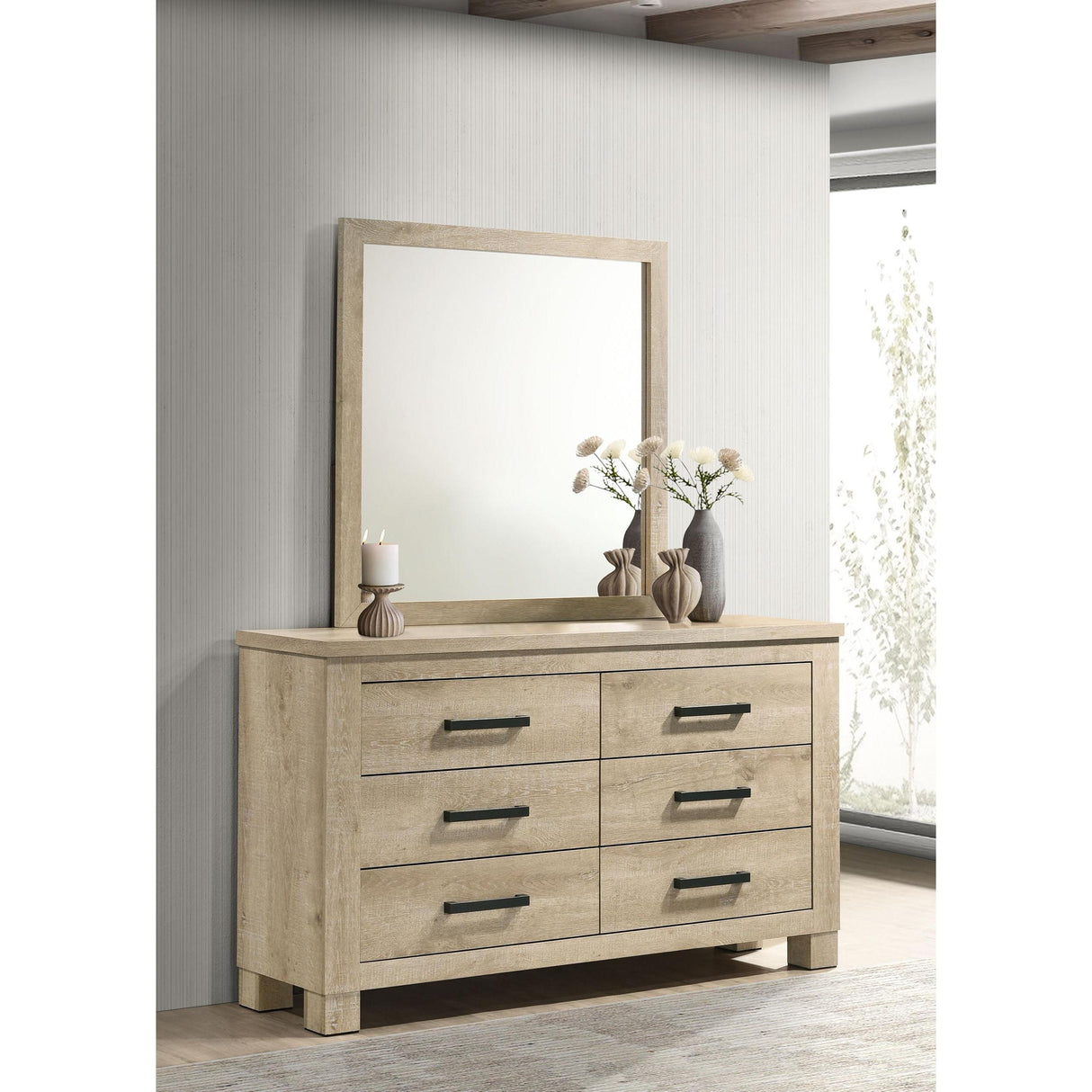 Coaster Furniture Oakglen 225103M 6-drawer Bedroom Dresser and Mirror - Weathered Oak IMAGE 2
