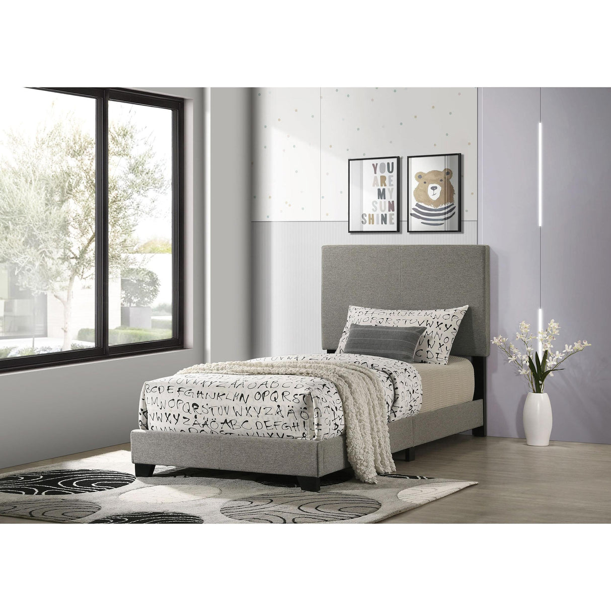 Coaster Furniture Dorian 300851T Fabric Upholstered Twin Panel Bed - Taupe IMAGE 2