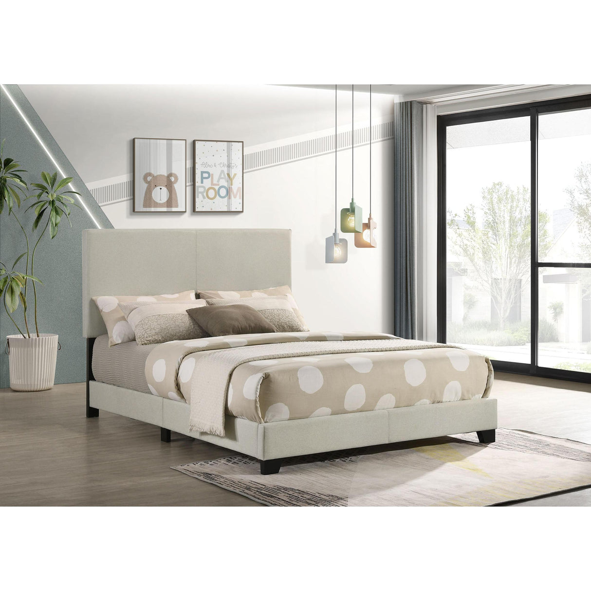 Coaster Furniture Dorian 300852F Fabric Upholstered Full Panel Bed - Cream IMAGE 2