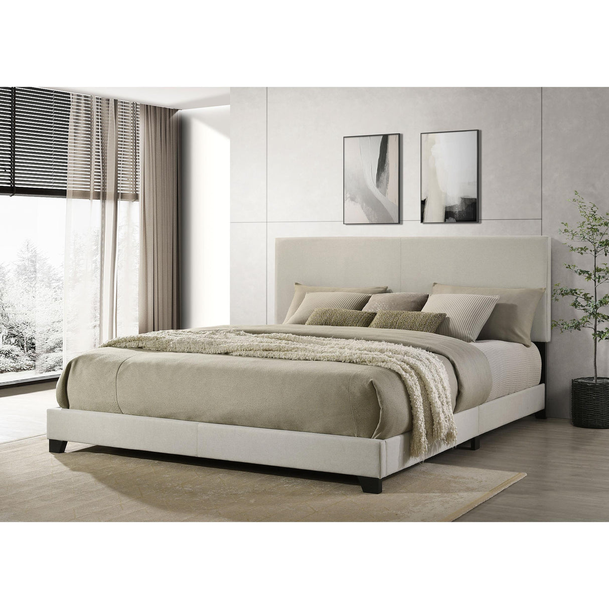 Coaster Furniture Dorian 300852KW Fabric Upholstered California King Panel Bed - Cream IMAGE 6