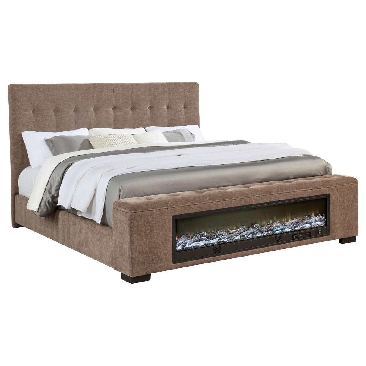 Coaster Furniture Senna 305811KW Upholstered California King Audio Flame Visualizer Bed - Brown IMAGE 1