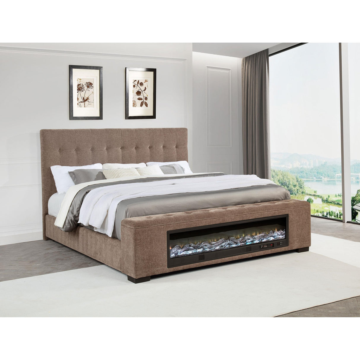 Coaster Furniture Senna 305811Q Upholstered Queen Audio Flame Visualizer Bed - Brown IMAGE 2