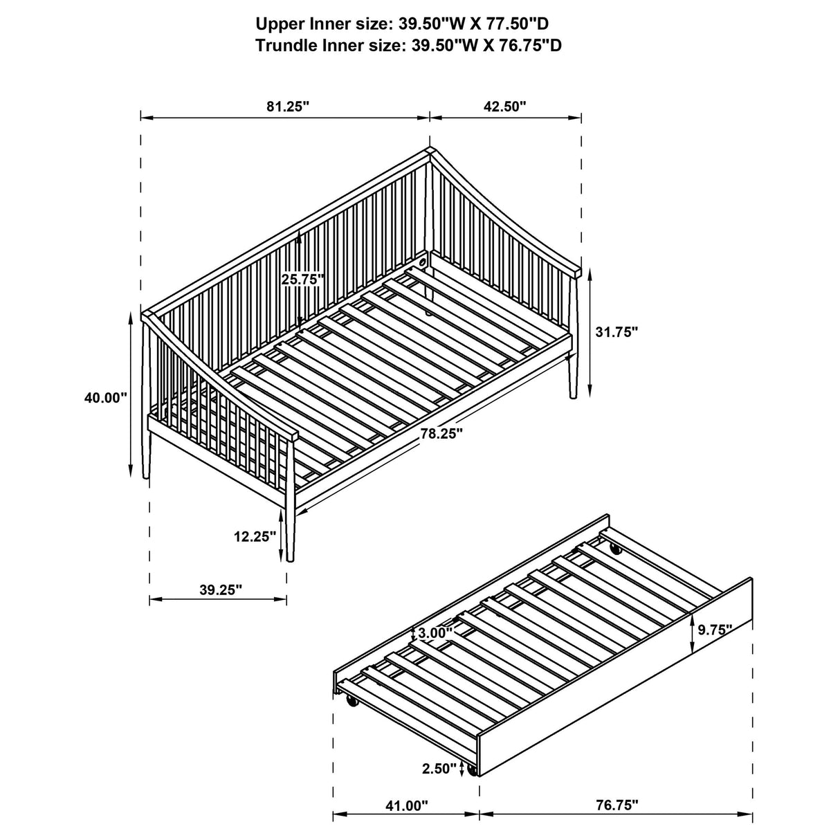 Coaster Furniture Delgado 310027 Windsor Twin Wood Daybed with Trundle - Black IMAGE 9