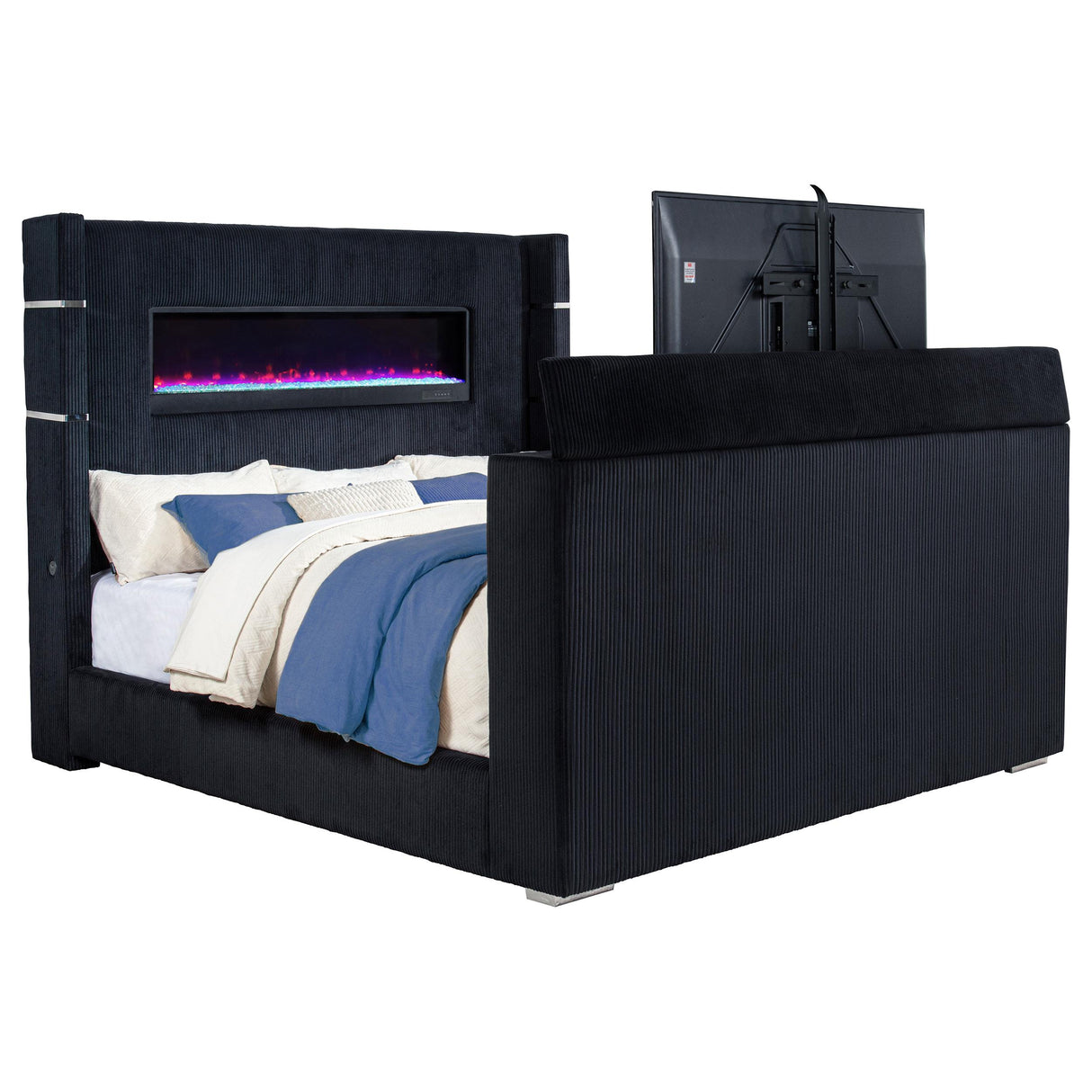 Coaster Furniture Tisdall 315868BLKKE Eastern King Flame Visualizer Wingback TV Bed - Black IMAGE 12