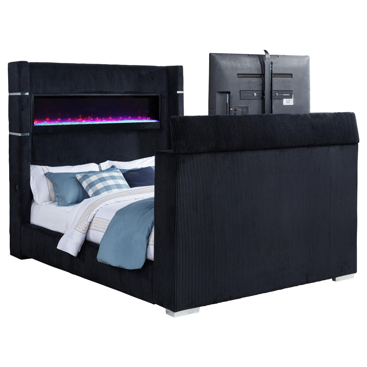 Coaster Furniture Tisdall 315868BLKQ Queen Flame Visualizer Wingback TV Bed - Black IMAGE 13