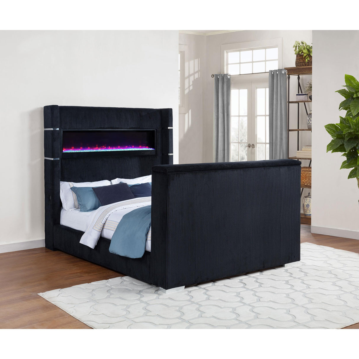 Coaster Furniture Tisdall 315868BLKQ Queen Flame Visualizer Wingback TV Bed - Black IMAGE 5