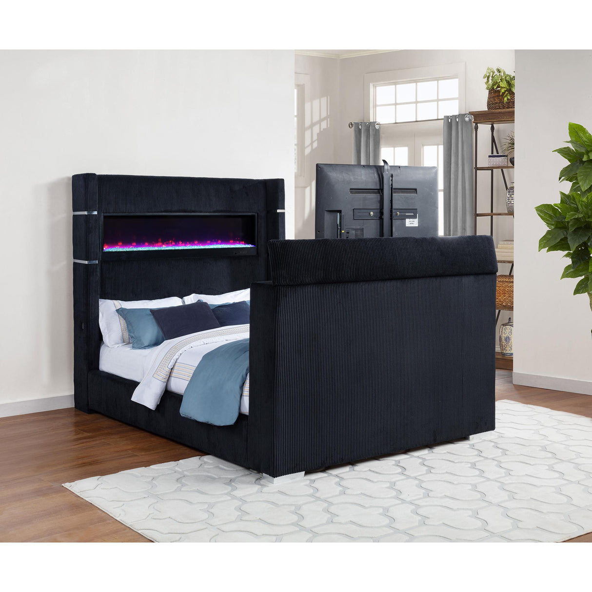 Coaster Furniture Tisdall 315868BLKQ Queen Flame Visualizer Wingback TV Bed - Black IMAGE 8