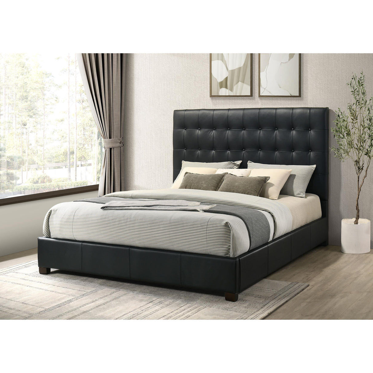Coaster Furniture Medley 315911BLKKE Genuine Leather Eastern King Platform Bed - Black IMAGE 2