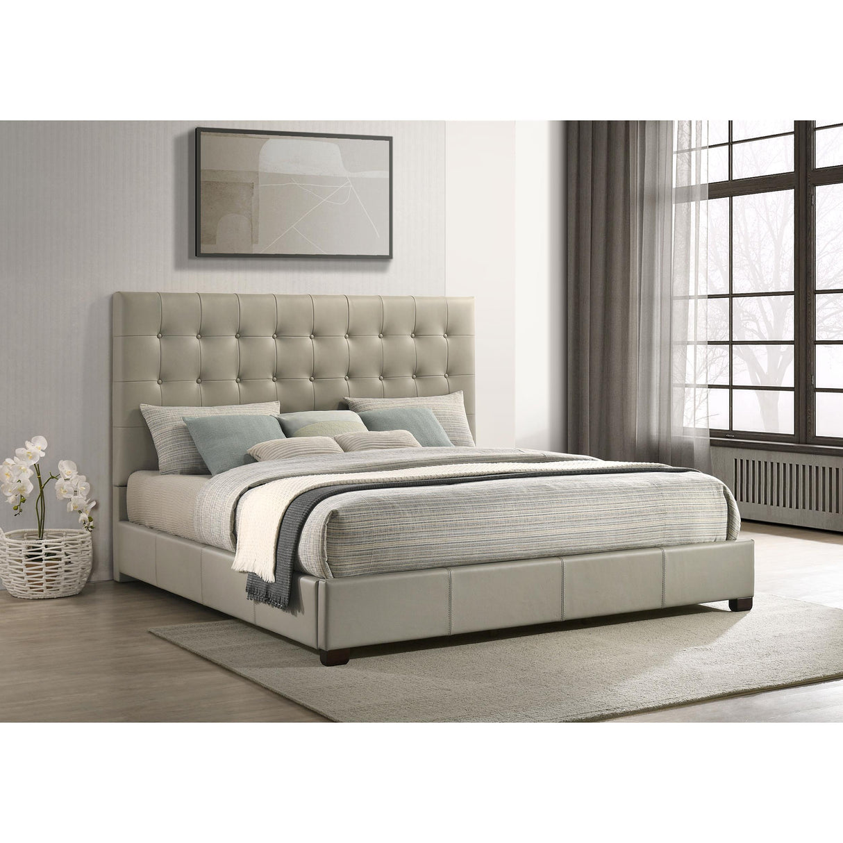 Coaster Furniture Medley 315911TANKE Genuine Leather Eastern King Platform Bed - Tan IMAGE 4