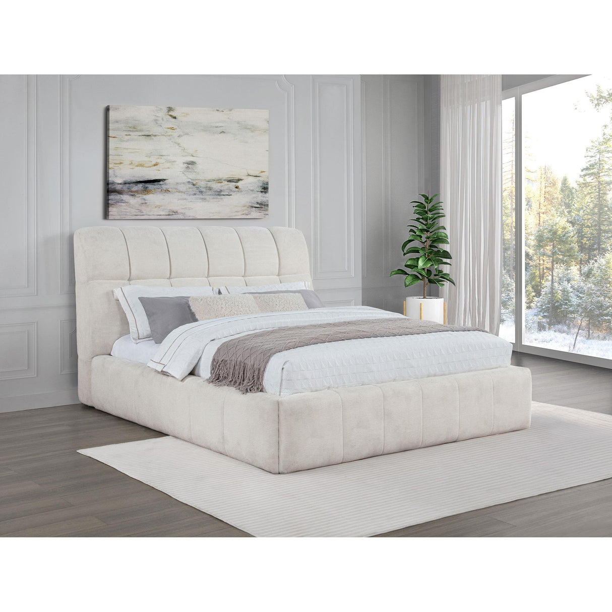 Coaster Furniture Nollet 315917CRMQ 48-inch Upholstered Queen Panel Platform Bed - Cream IMAGE 5