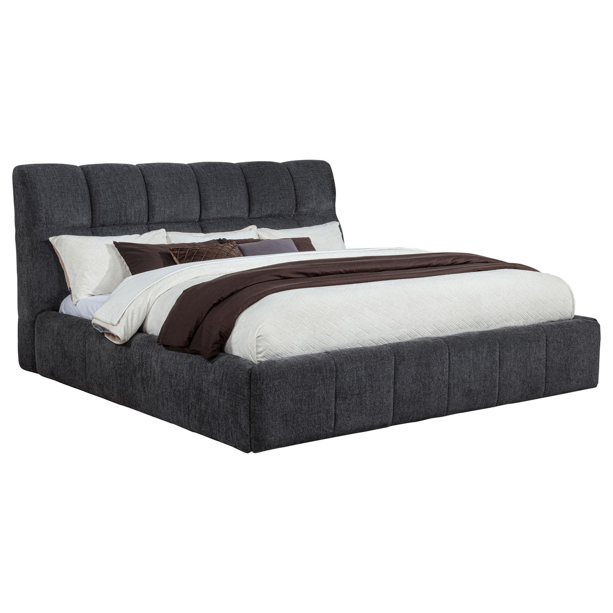 Coaster Furniture Nollet 315917GRYKE 48-inch Upholstered Eastern King Platform Bed - Grey IMAGE 1