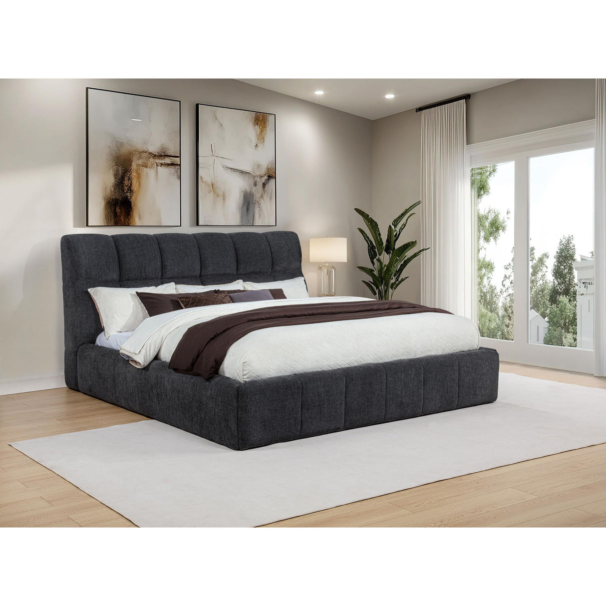 Coaster Furniture Nollet 315917GRYKE 48-inch Upholstered Eastern King Platform Bed - Grey IMAGE 2