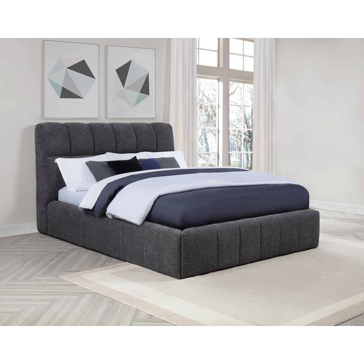 Coaster Furniture Nollet 315917GRYQ 48-inch Upholstered Queen Panel Platform Bed - Grey IMAGE 2